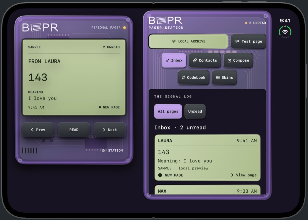 BEPR expanded station on iPhone Duo with pager beside contact controls